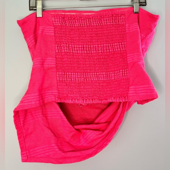 NEW Free People Good To Go Tube Top Pink Textured Smocked Removable Straps Large - Picture 2 of 5
